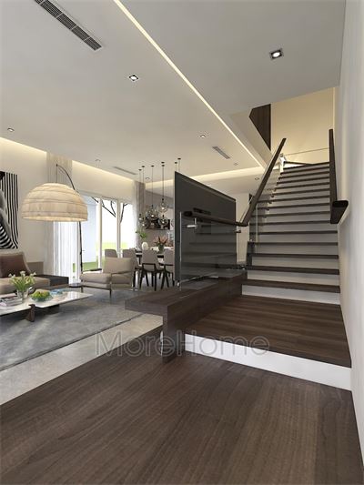 2 Mẫu cầu thang gỗ kính cho nhà biệt thự